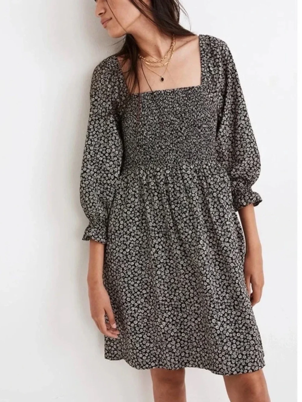 Madewell Floral Smocked Mini Dress Small Cottagecore Puff Sleeve 100% Cotton